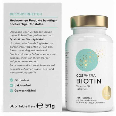 Cosphera Biotin Tabletten - Dose mit Verpackung und Besonderheiten